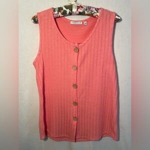 Notations Pink Ribbed Tank Top with Gold Buttons